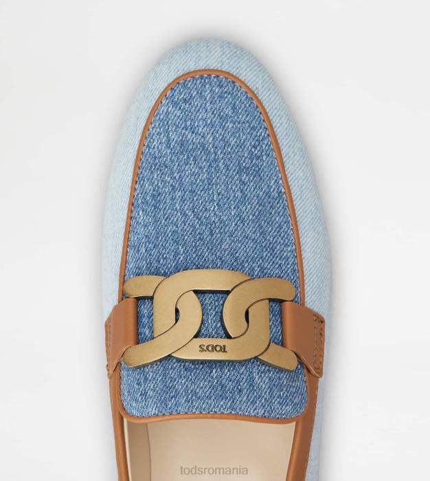 mocasini kate din denim si piele femei Tod's 080D58 albastru deschis/maro