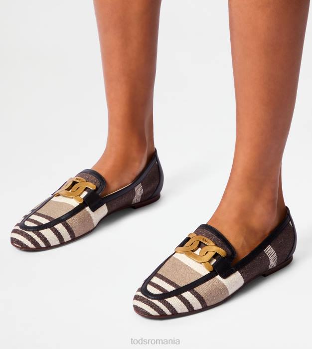 mocasini kate din material si piele femei Tod's 080D57 maro/alb murdar/bej