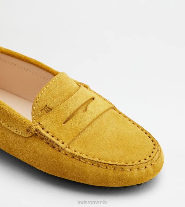 pantofi de conducere gommino junior din piele intoarsa femei Tod's 080D634 galben