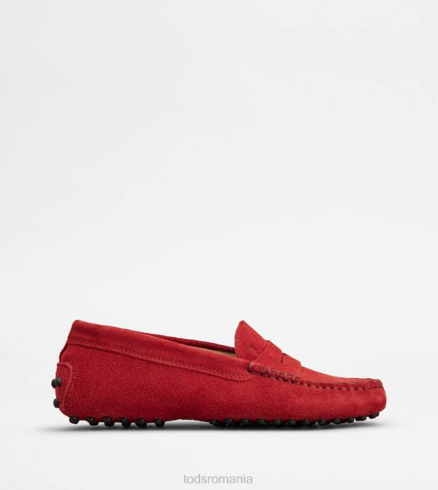 pantofi de conducere gommino junior din piele intoarsa femei Tod's 080D635 roșu