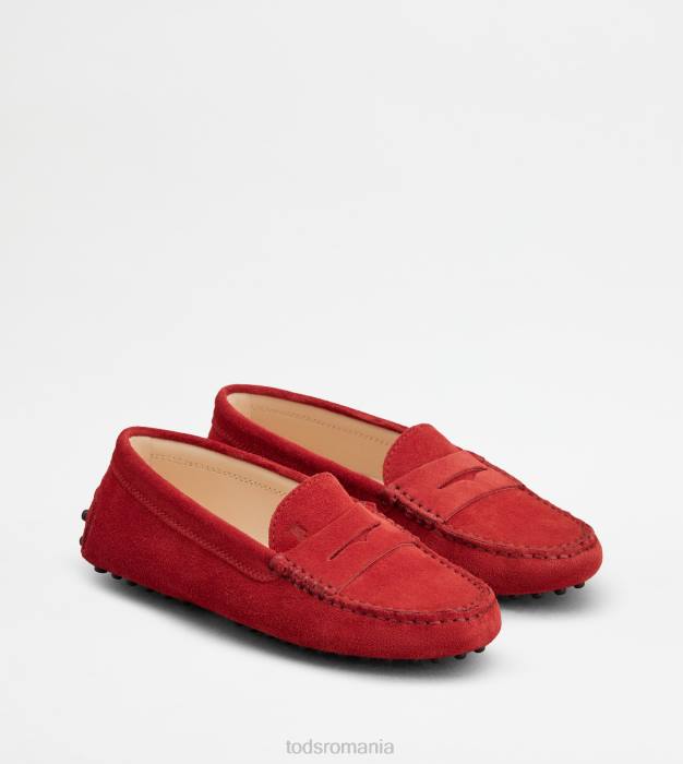 pantofi de conducere gommino junior din piele intoarsa femei Tod's 080D635 roșu