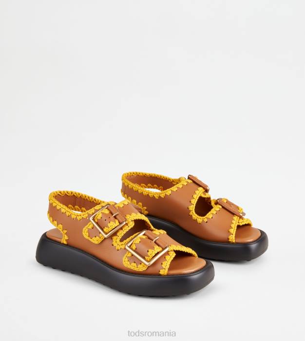 sandale cu bretele duble din piele femei Tod's 080D202 maro