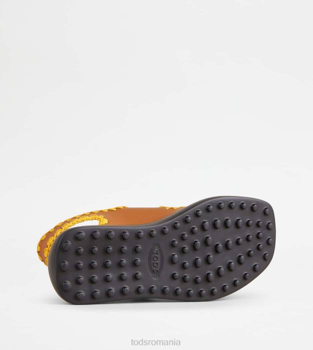 sandale cu bretele duble din piele femei Tod's 080D202 maro