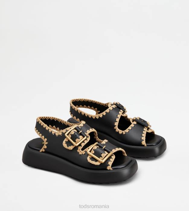 sandale cu bretele duble din piele femei Tod's 080D203 negru