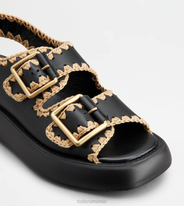 sandale cu bretele duble din piele femei Tod's 080D203 negru