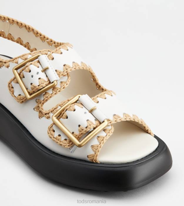 sandale cu bretele duble din piele femei Tod's 080D204 alb