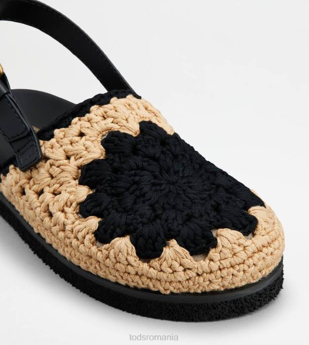 sandale din stofa si piele femei Tod's 080D208 negru/bej
