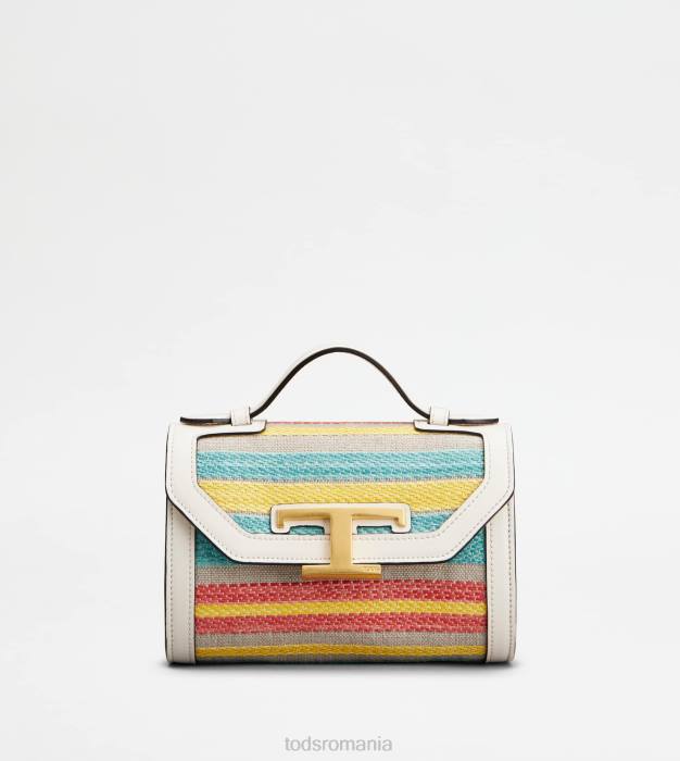 t geantă crossbody atemporală din material textil și piele micro femei Tod's 080D452 alb deschis/albastru deschis/galben
