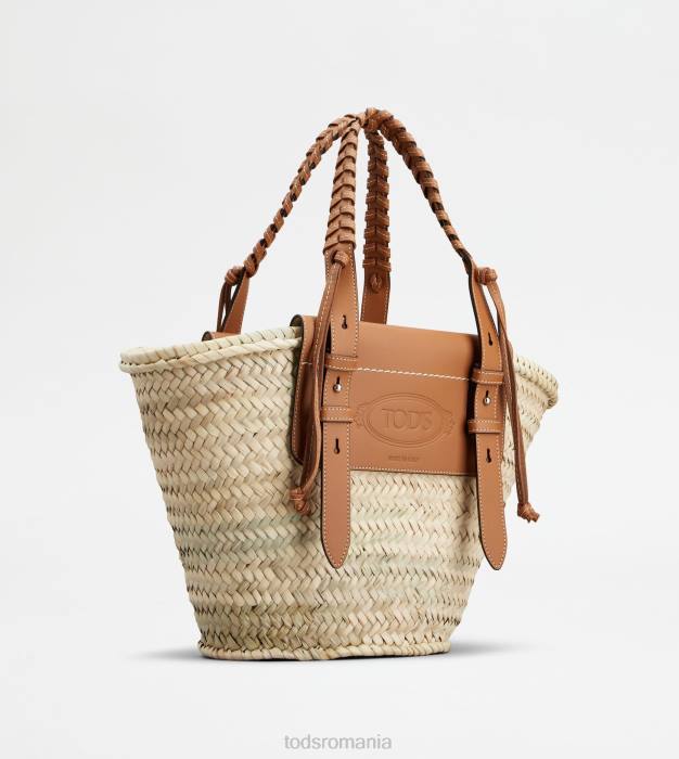 geanta de cumparaturi din paie si piele medie femei Tod's 080D292 maro