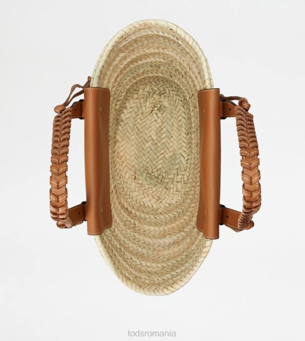 geanta de cumparaturi din paie si piele medie femei Tod's 080D292 maro