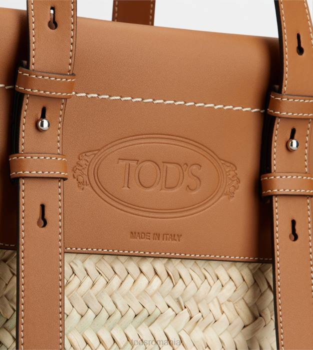 geanta de cumparaturi din paie si piele medie femei Tod's 080D292 maro