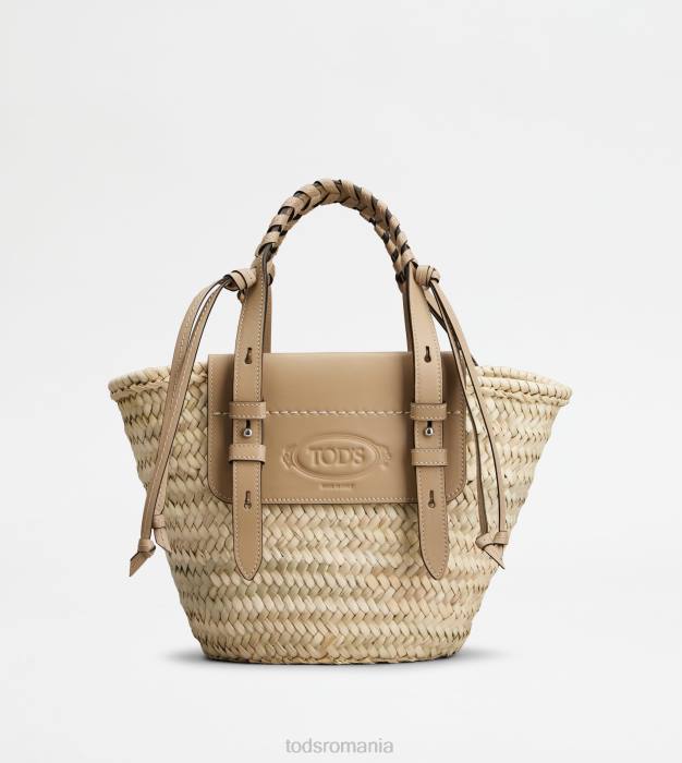 geanta de cumparaturi din paie si piele mica femei Tod's 080D332 bej