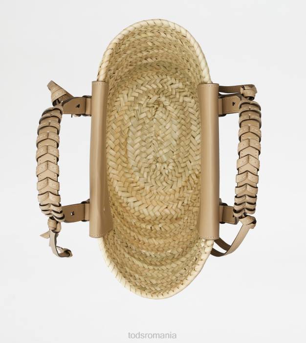 geanta de cumparaturi din paie si piele mica femei Tod's 080D332 bej