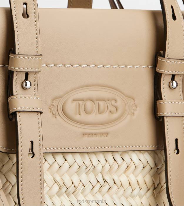 geanta de cumparaturi din paie si piele mica femei Tod's 080D332 bej