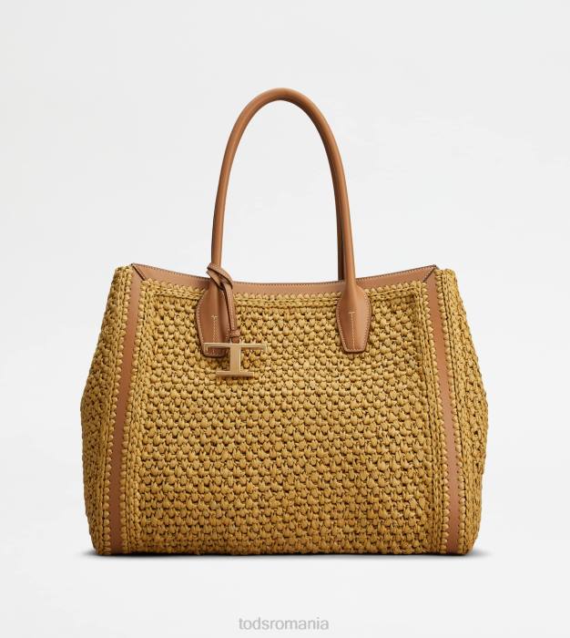 geanta de cumparaturi din rafie si piele medie femei Tod's 080D294 bej/maro