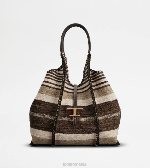 t geantă de cumpărături atemporală din material textil și piele mediu femei Tod's 080D289 maro