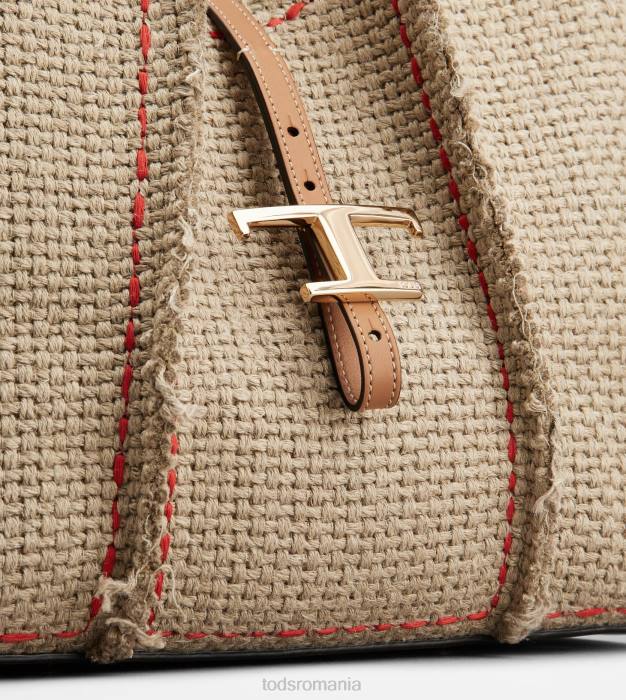 t geantă de cumpărături atemporală din material textil și piele mică femei Tod's 080D291 bej