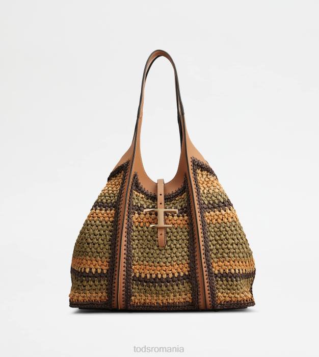 t geantă de cumpărături atemporală din piele și material textil mediu femei Tod's 080D253 maro/bej/verde