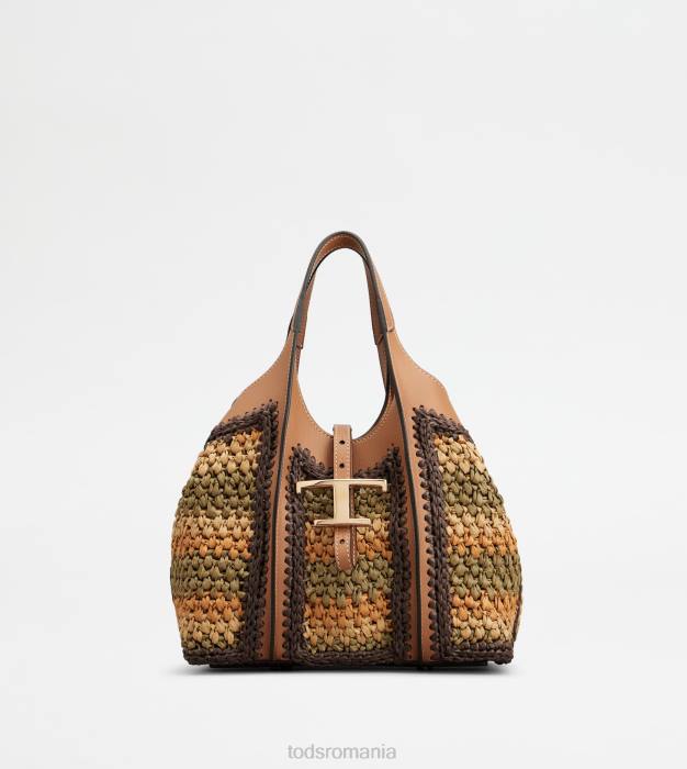 t geantă de cumpărături atemporală din piele și material textil mini femei Tod's 080D254 bej/portocaliu/verde
