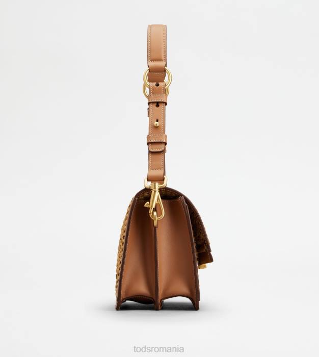 geanta de umar din stofa si piele mini femei Tod's 080D434 bej/maro