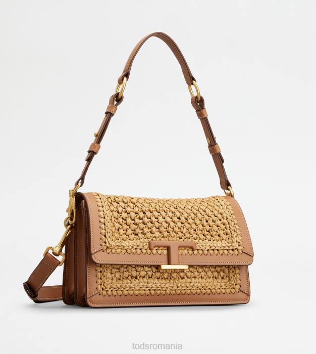 geanta de umar din stofa si piele mini femei Tod's 080D434 bej/maro