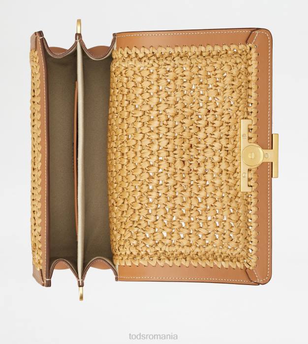 geanta de umar din stofa si piele mini femei Tod's 080D434 bej/maro