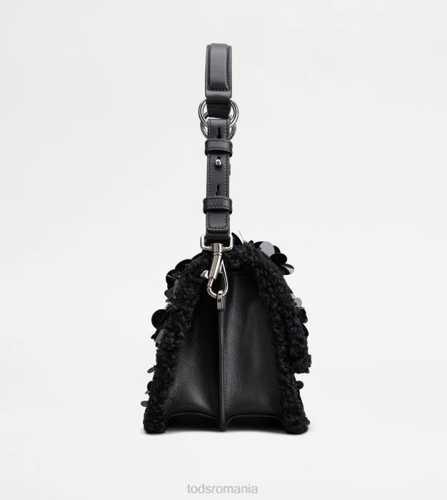 t geantă de umăr atemporală din blană artificială și piele mini femei Tod's 080D409 negru