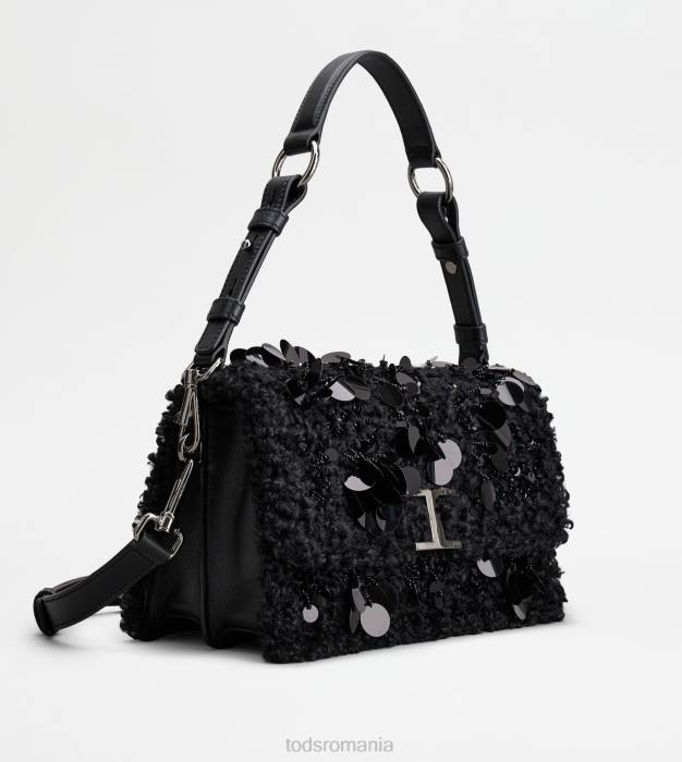 t geantă de umăr atemporală din blană artificială și piele mini femei Tod's 080D409 negru