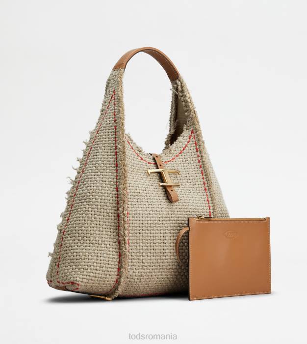 t geantă hobo atemporală din material textil și piele mediu femei Tod's 080D390 bej