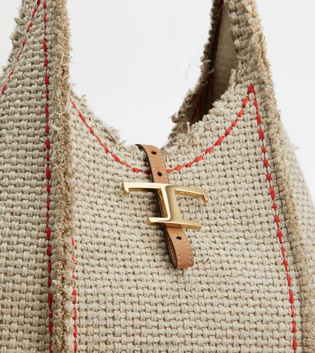 t geantă hobo atemporală din material textil și piele mediu femei Tod's 080D390 bej