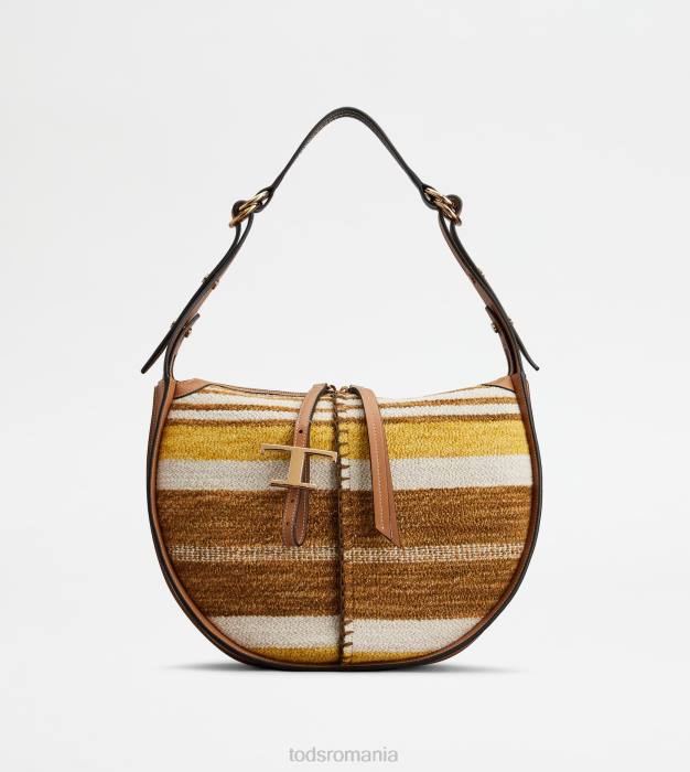 t geantă hobo atemporală din piele și material textil mediu femei Tod's 080D413 maro