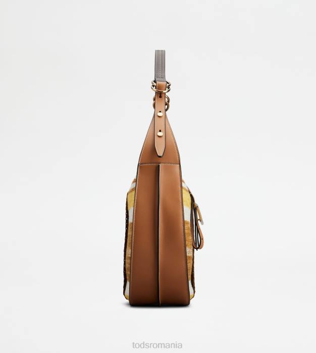 t geantă hobo atemporală din piele și material textil mediu femei Tod's 080D413 maro