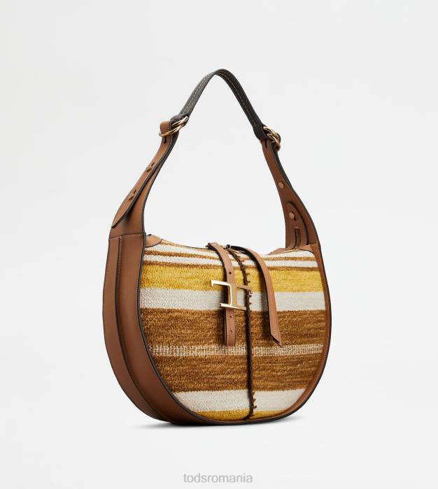 t geantă hobo atemporală din piele și material textil mediu femei Tod's 080D413 maro