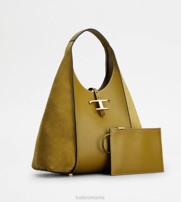 t geantă hobo atemporală din piele netedă și piele de căprioară mediu femei Tod's 080D387 verde