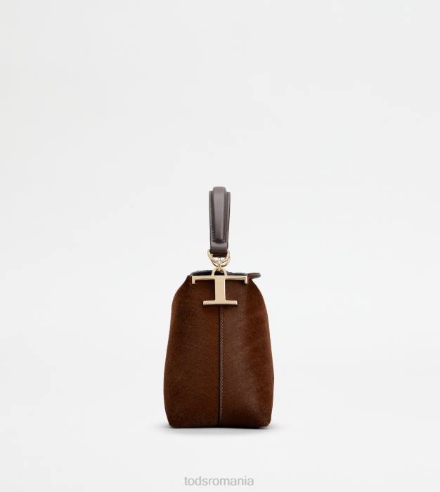 geantă messenger tote bag t din piele cu efect de piele de ponei micro femei Tod's 080D352 maro