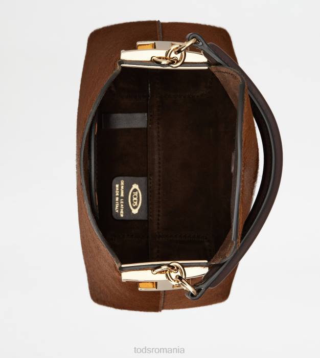 geantă messenger tote bag t din piele cu efect de piele de ponei micro femei Tod's 080D352 maro