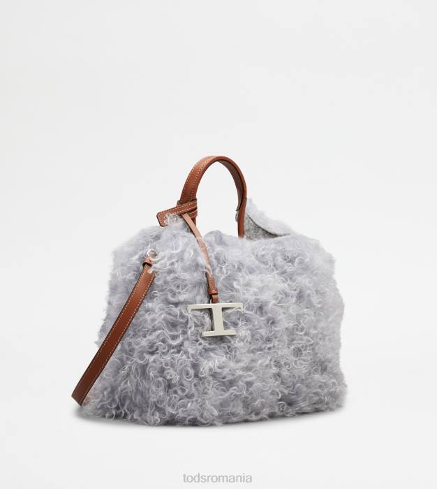 geanta din mohair si piele mini femei Tod's 080D355 gri/maro