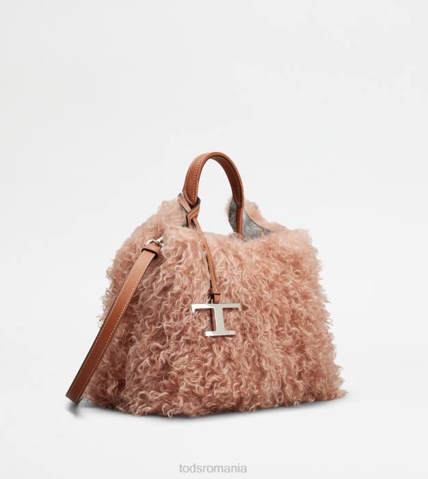 geanta din mohair si piele mini femei Tod's 080D356 roz