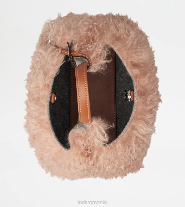 geanta din mohair si piele mini femei Tod's 080D356 roz