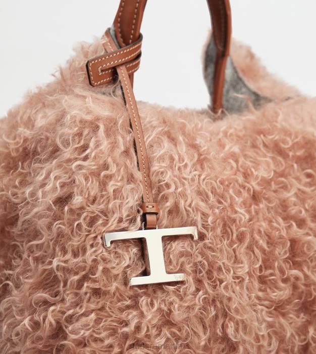 geanta din mohair si piele mini femei Tod's 080D356 roz