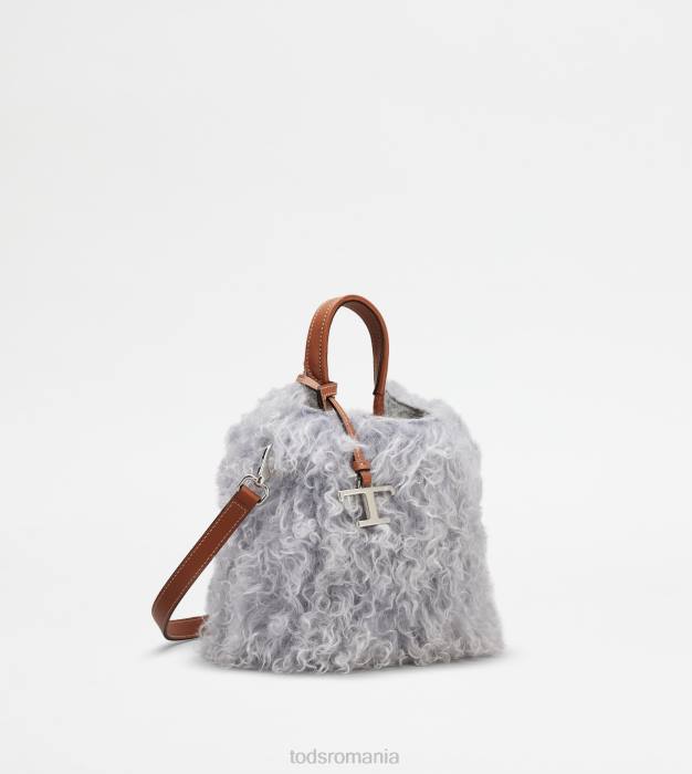 micro geanta din mohair si piele micro femei Tod's 080D470 gri/maro