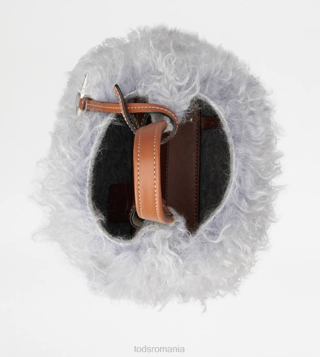 micro geanta din mohair si piele micro femei Tod's 080D470 gri/maro